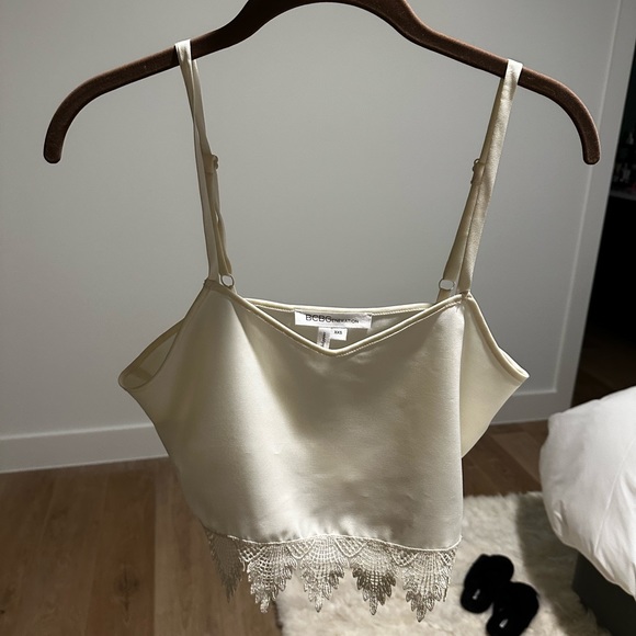 BCBG White Cropped Lace Detail Top - Picture 6 of 6